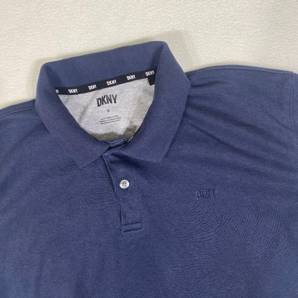 DKNY Polo Shirt short sleeve Mens Medium Navy Cotton blend